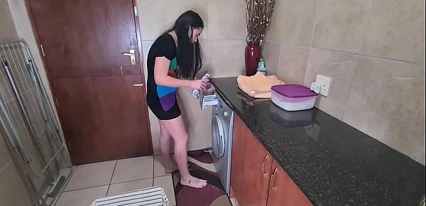  Pisswhore gets a surprise golden shower while doing laundry